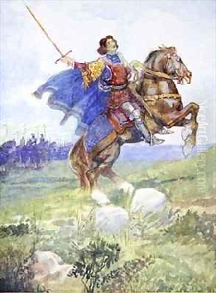 It seemed as if he rode alone to defy the whole English army Oil Painting by A.S. Forrest