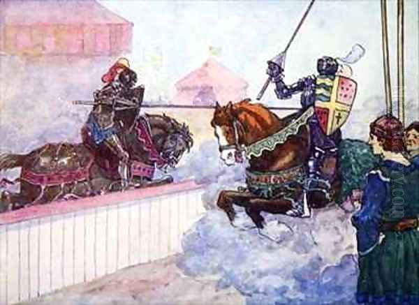 The Count rode again and again at Edward till his lance was splintered in his hand Oil Painting by A.S. Forrest