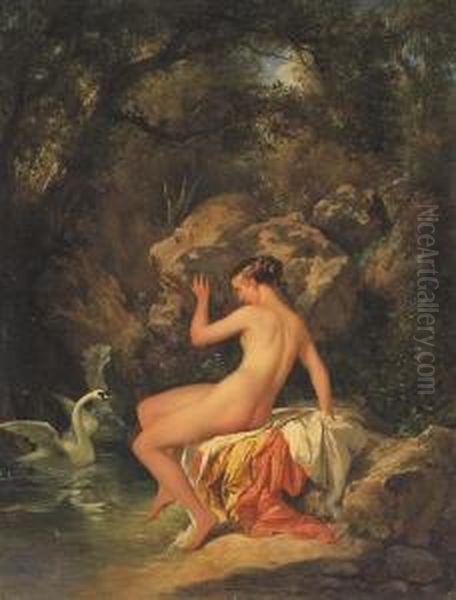 Leda Con Il Cigno Oil Painting by Stefano Ussi