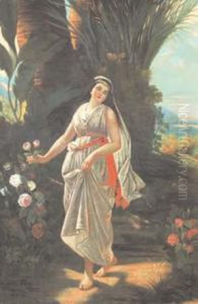 Odalisca In Giardino Oil Painting by Stefano Ussi