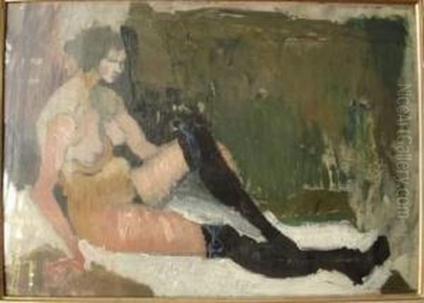 Nu Aux Bas Noirs Oil Painting by Andre Utter