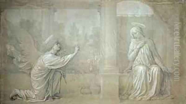 The Annunciation preparatory cartoon for the Cappella Raffo fresco in the Misericordia Cemetery Siena Oil Painting by Alessandro Franchi