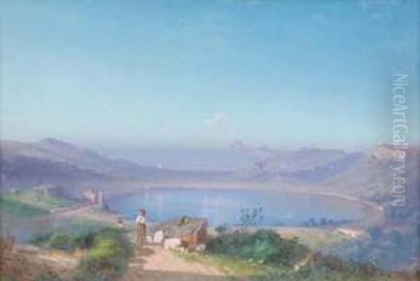 Veduta Del Lago Di Agnano Oil Painting by Cesare Uva