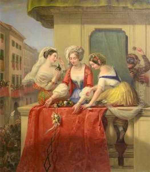 The Carnival Of Rome, Via Del Corso Oil Painting by Thomas Uwins