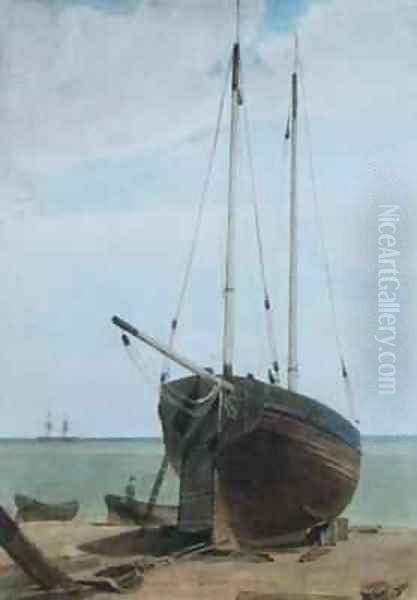 Deal Lugger and Boats Oil Painting by Francois Louis Thomas Francia