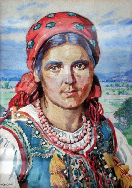 Portret Dziewczyny W Stroju Ludowym Oil Painting by Henryk Uziemblo