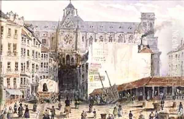 View of St Eustache seen from the Rue Montmartre Oil Painting by Francois Louis Thomas Francia