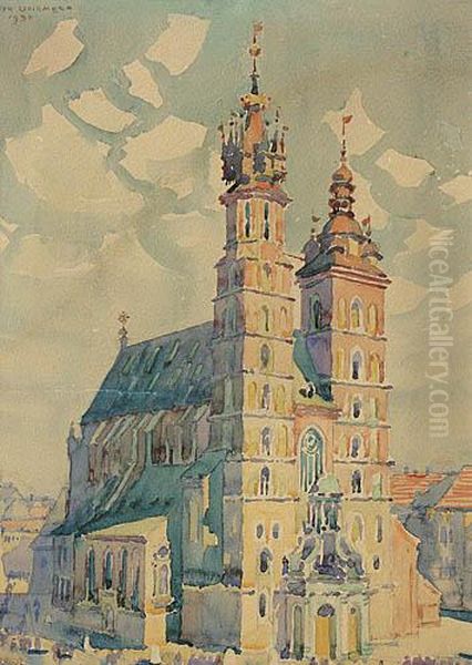 Kosciol Mariacki W Krakowie Oil Painting by Henryk Uziemblo