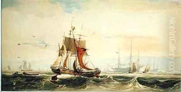 Shipping on the Medway Kent Oil Painting by Francois Louis Thomas Francia