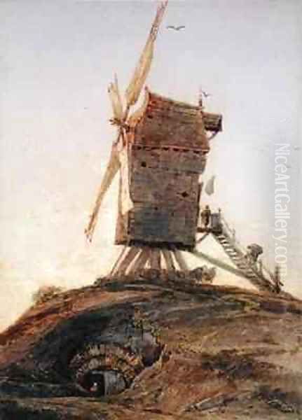 Windmill on a Knoll in a Landscape Oil Painting by Francois Louis Thomas Francia