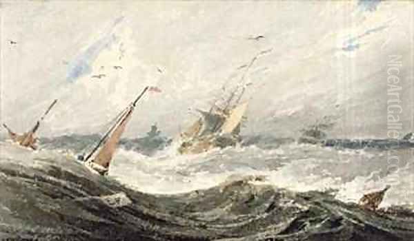 Boats on a Stormy Sea Oil Painting by Francois Louis Thomas Francia