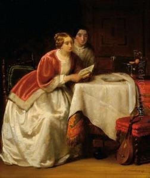 A Reading Lady Oil Painting by Johannes Christoffel Vaarberg