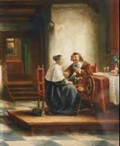 A Flemish Interior Oil Painting by Johannes Christoffel Vaarberg