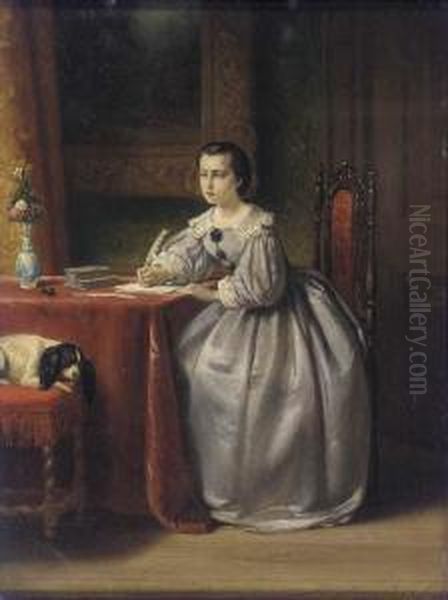 Writing A Letter Oil Painting by Johannes Christoffel Vaarberg