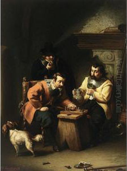 A Game Of Chess Oil Painting by Johannes Christoffel Vaarberg