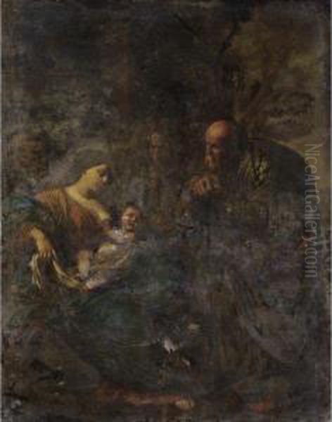 Sacra Famiglia Con Sant'anna Oil Painting by Andrea Vaccaro