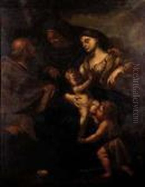 Sacra Famiglia Con San Giovannino E Sant'anna Oil Painting by Andrea Vaccaro