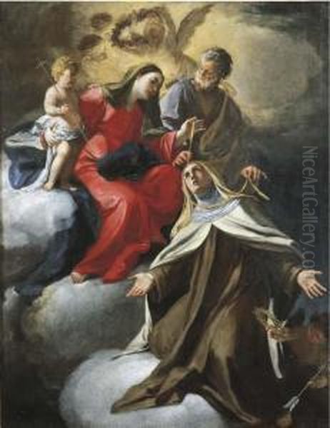 La Sacra Famiglia Impartisce Il Collare A Santa Teresa D'avila Oil Painting by Domenico Antonio Vaccaro