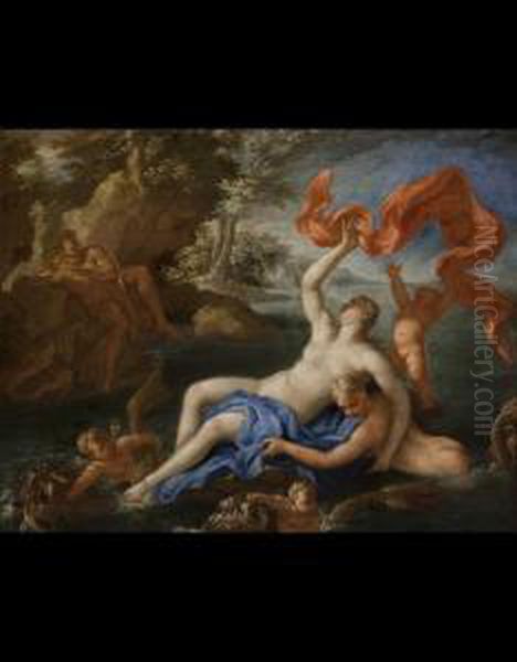 Venere E Adone
 Aci E Galatea Oil Painting by Nicola Vaccaro