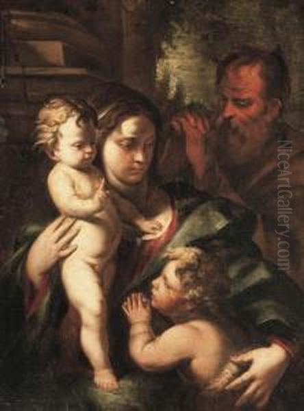 The Holy Family With The Infant Saint John The Baptist Oil Painting by Nicola Vaccaro