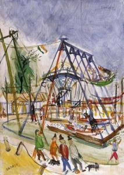 Amusement Park Oil Painting by Endre Vadasz