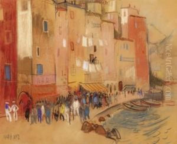 Bay In Monaco Oil Painting by Endre Vadasz