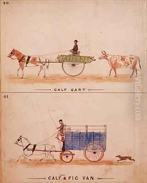 The Calf Cart and the Calf Sheep and Pig Van Oil Painting by William Francis Freelove