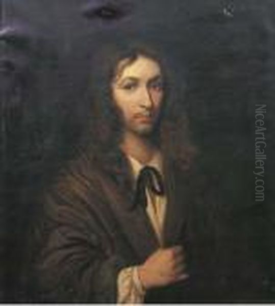 Portrait Of A Young Man, Half-length, In A White Chemise And A Brown Silk Robe Oil Painting by Wallerand Vaillant