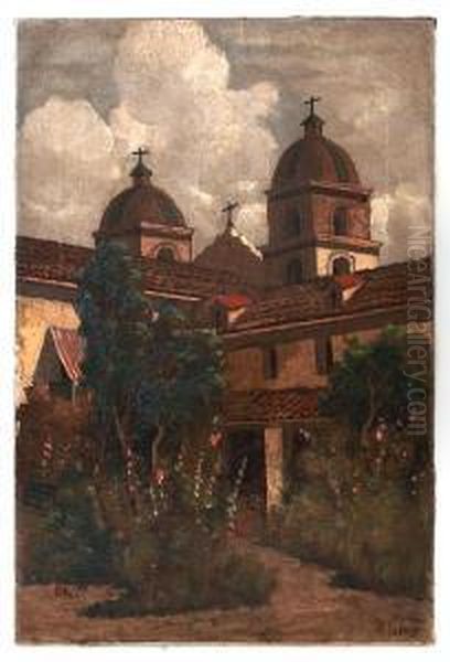 Santa Barbara Mission Oil Painting by Manuel Valencia