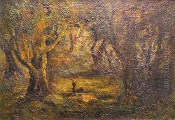 Two Figures Among The Oaks Oil Painting by Manuel Valencia