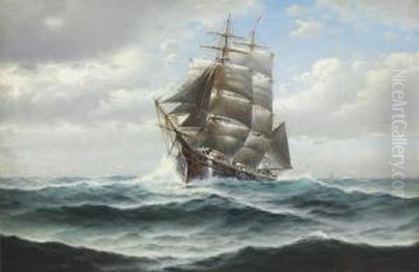 Fishing Schooner Out Of Gloucester Oil Painting by Theodor Victor Carl Valenkamph