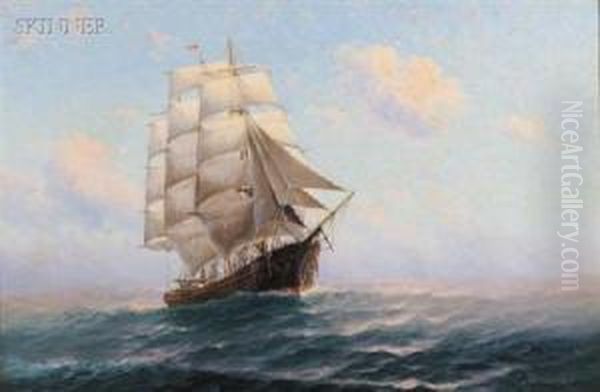 Sailing Vessel On The High Seas Oil Painting by Theodor Victor Carl Valenkamph