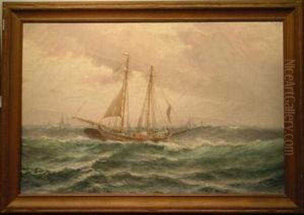 Schooner Oil Painting by Theodor Victor Carl Valenkamph