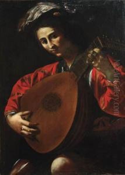 A Luteplayer Oil Painting by Valentin De Boulogne