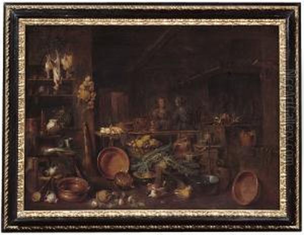 Interno Di Cucina Con Due Figure Oil Painting by Gian Domenico Valentino