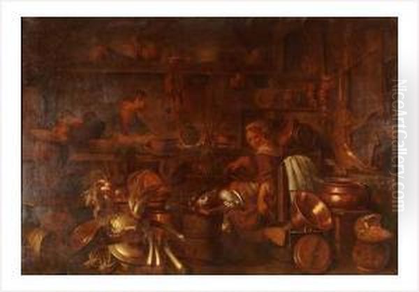 Scene D'interieur De Cuisine Avec Des Pieces De Cuivre Oil Painting by Gian Domenico Valentino