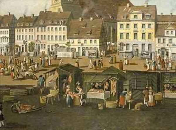 The New Market in Berlin with the Marienkirche Oil Painting by Carl Traugott Fechhelm