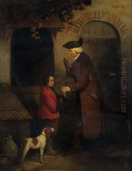 L'homme, L'enfant Et Le Chien Oil Painting by Theodore Valerio