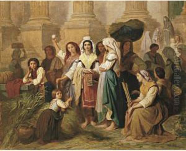 Herb Market In Italy Oil Painting by Theodore Valerio