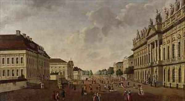 View of the armory and Unter den Linden Street Oil Painting by Carl Traugott Fechhelm