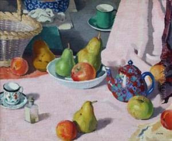 Still Life With Teapot Oil Painting by Adolphe Pierre Valette