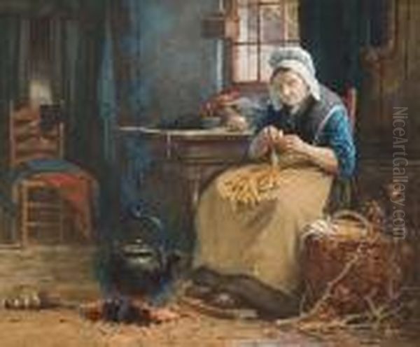 The Busy Housewife Oil Painting by Hendrik Valkenburg