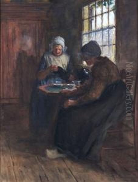 Interior With Two Women Oil Painting by Hendrik Valkenburg