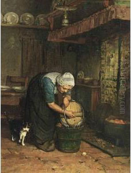 Doing The Laundry Oil Painting by Hendrik Valkenburg