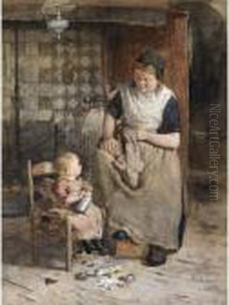 A Peaceful Moment Oil Painting by Hendrik Valkenburg