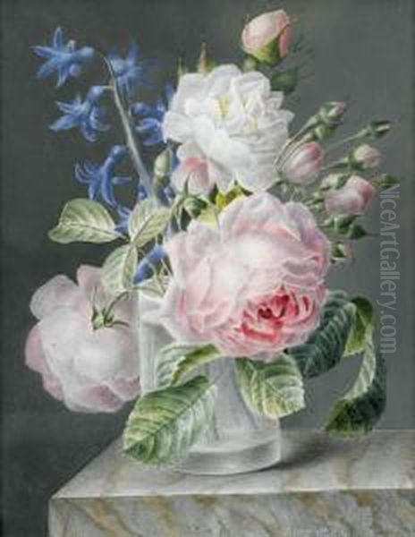 Rosenstillleben Auf Alabasterplatte Oil Painting by Anne Vallayer-Coster