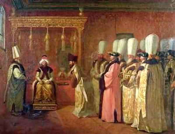 Audience of Charles Gravier 1717-87 Comte de Vergennes with the Sultan Osman III 1699-1757 in Constantinople Oil Painting by Antoine de Favray