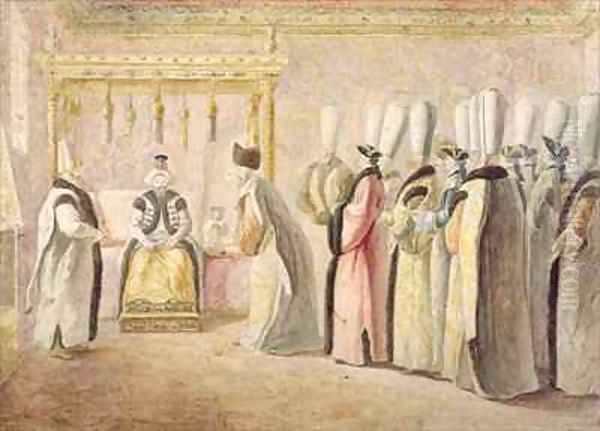 Farewell Audience of French Ambassador Charles Gravier 1717-87 Comte de Vergennes with the Sultan Mustafa III 1717-74 in Constantinople Oil Painting by Antoine de Favray