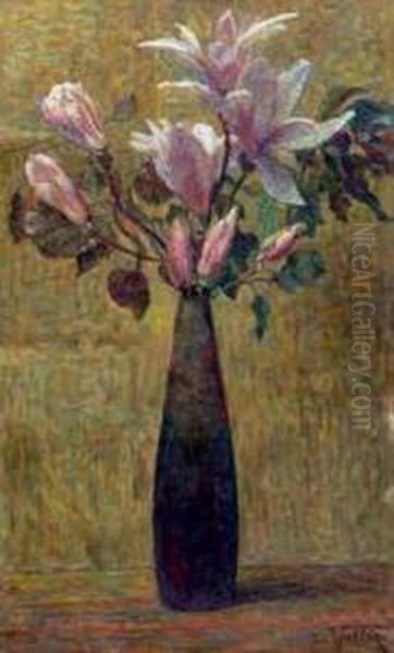 Vase De Fleurs Sur Un Entablement Oil Painting by Ludovic Vallee