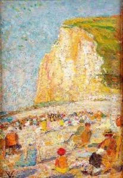 La Plage A Etretat Oil Painting by Ludovic Vallee